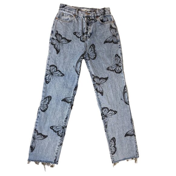 PacSun Denim - Pacsun Eco Butterfly High Waisted Straight Leg Jeans Size 25 Raw Hem #154